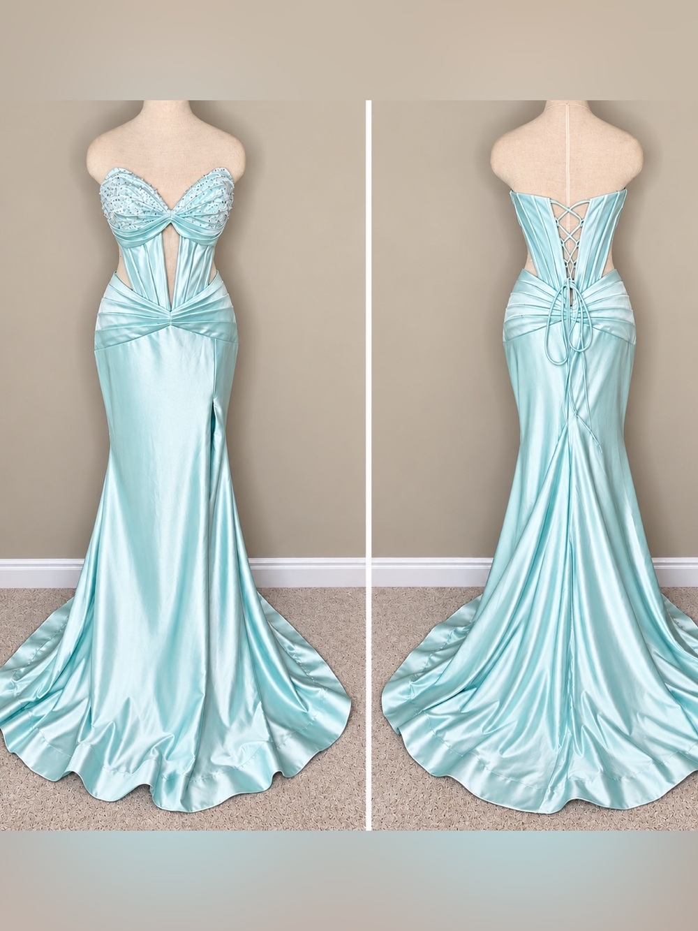Ellie Wilde Ice Blue Rhinestone Corset Mermaid Formal Gown ✨